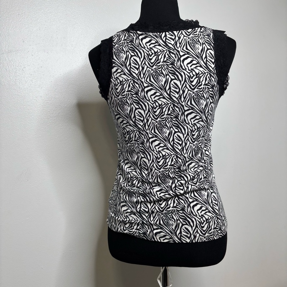 Worthington Stretch Zebra Print Lace Trim Tank Top Women’s M Black White Y2K - Picture 4 of 8